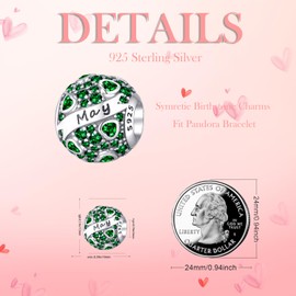 Symretie Women's Birthstone Charms Pendant 925 Sterling Silver - Birthday Charms with Birthstone Bead Charms, Silver