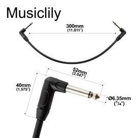 Musiclily Pro 30CM Guitar Effect Pedal Patch Cables TS Cable with Right Angle 1/4 Inch 6.35mm Mono Plugs, Black (Set of 5)