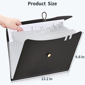 JARLINK 7 Pockets Expanding File Folder, A4 Size Accordion File Folders with 12 Labels, Cute Paper Organizer, Portable Document Organizer for Home College School Office Supplies, Black