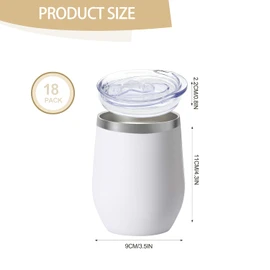 YOUKE OLA 18 Pack Stainless Steel Wine Tumbler with lid, 12oz Insulated Powder Coated Wine Tumbler Stemless Double Wall Vacuum Wine Glass Coffee Tumbler Bulk for Laser Engrave, DIY Gift, White