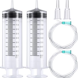BBTO 2 Pieces Large Plastic Syringe with Tube 40 Inch Handy Plastic Tubing and Connections for Scientific Lab,Glue Dispensing,Watering,Refilling,Feeding and Measuring(500 ML)