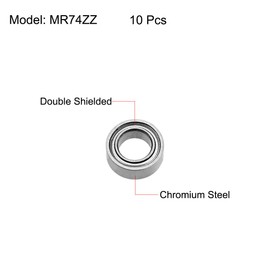 sourcing map Pack of 10 MR74ZZ Ball Bearings Deep Groove Ball Bearings Skateboard Bearings Double Shielded Chrome Steel Z2 ABEC1 4 mm x 7 mm x 2.5 mm