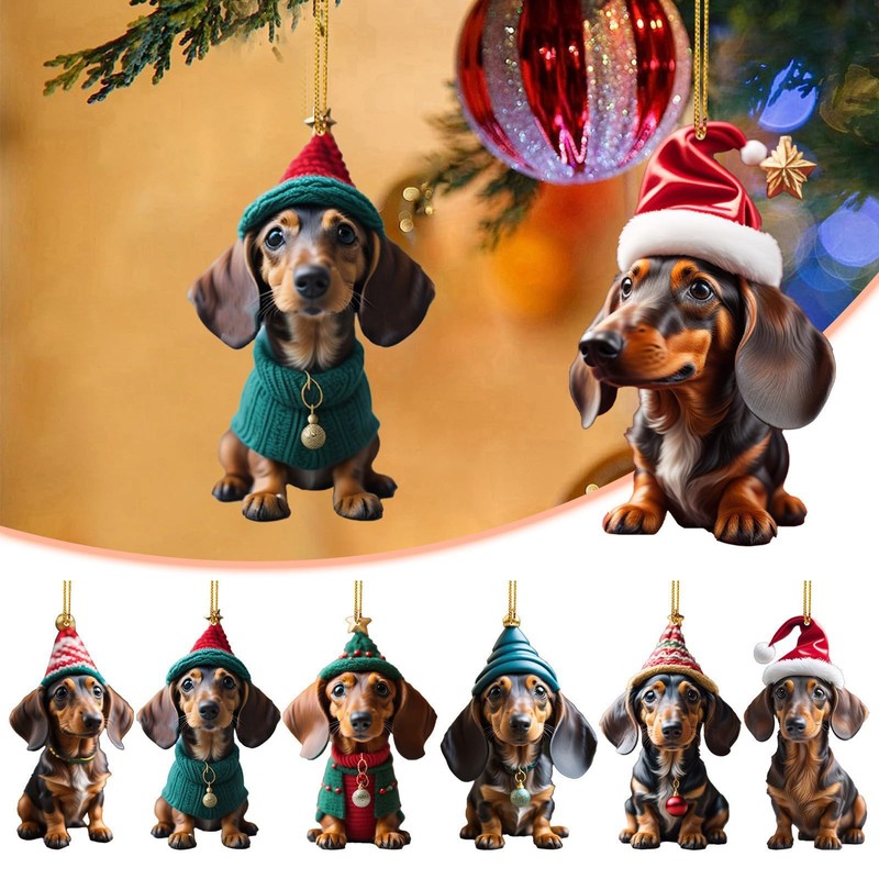 Dog with Green Hat and Red Sweater Christmas Ornament (Style