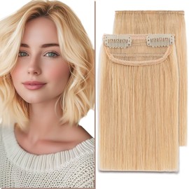 SEGO Pro 2 Pcs Short Clip in Hair Extensions Real Human Hair Hairieces for Thinning Hair Increase Women Volume 8 Inch 24 Withered yellow,24g/pack