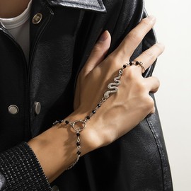 Bemous Snake Hand Chain Bracelet Silver Ring Bracelet Finger Bracelet Ring Hand Chain for Men