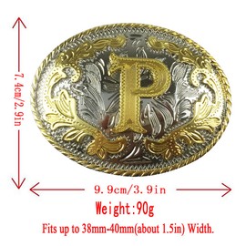 LKMY Men's Belt Buckle,3D Golden Letter,Alphabet, Initial,Carving Belt Buckle A~Z,Western Vintage Style Cowboy Belt Buckles Jeans Accessory for Men Women Father's Day, Christmas, Birthday Gift (P)