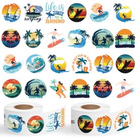 A1diee Summer Surfing Surfboard Sticker - 1000Pcs Summer Water Sports Surf Waterproof Vinyl Aesthetic Decals Gifts for Teens, Hawaii Stickers Pack for Surfboard Water Bottles Scrapbook Laptop Luggage