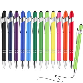 AUAUY Pack of 12 Ballpoint Pens, 2 in 1 Soft Touch Ballpoint Pen, Retractable Ballpoint Pen, Colleague Stylus Metal Pen for Desk Employees, Graduation, Anniversary, Office