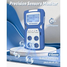 APOWER Gas Detector, 4 Gas Monitor for H2S, CO, LEL and O2, Portable Multi Gas Leak Detector with Vibration, Visual and Audible Alarms, 14h Long Battery Life, Natural Propane Sniffer Home Room Travel