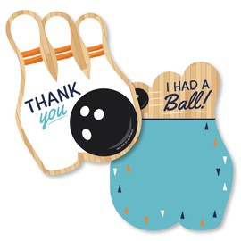 Big Dot of Happiness Strike Up the Fun - Bowling - Shaped Thank You Cards - Birthday Party or Baby Shower Thank You Note Cards with Envelopes - Set of 12