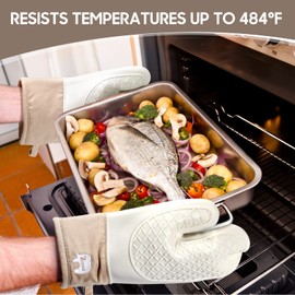 Oven Mitts, Heat Resistant Silicone Oven Mitt with Soft Cotton Lining 2 Pack Oven Mitts and Pot Holders Sets Perfect for BBQ, Baking and Cooking