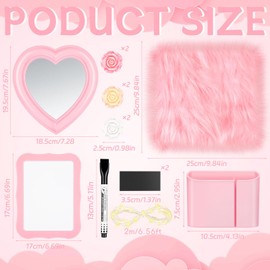 Gosodeny 14 Pcs Locker Accessories Kit Back to School Essentials Pink Heart Mirror for School Locker, Whiteboard, Mini Locker Rug, Cute Flower Magnets, and Organizing Supplies Locker Decorations