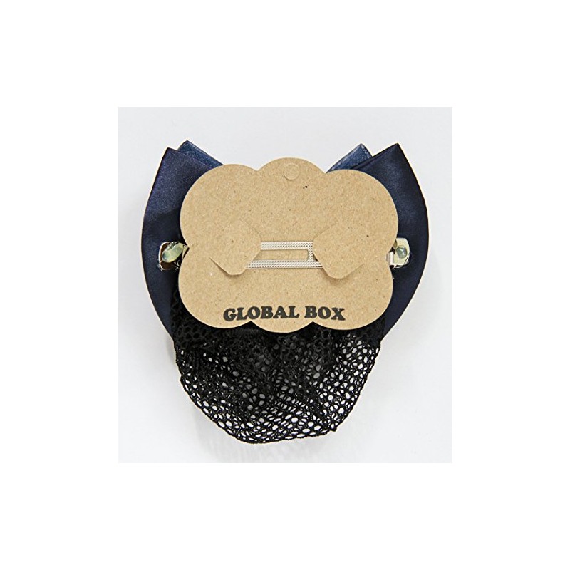 GLOBAL BOX Ribbon Barrette with Net Hair Bulk Chignon, navy