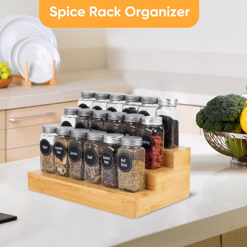 MillTu Bamboo Spice Rack Organizer for Cabinet 3 Tier Countertop