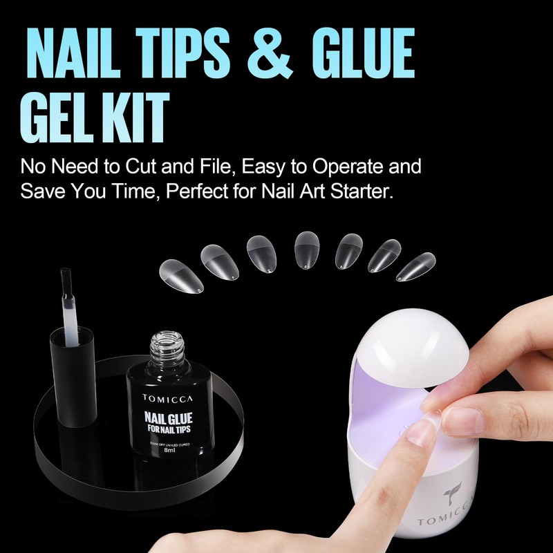 TOMICCA Almond Medium Nail Tips with Nail Glue Set, Nail