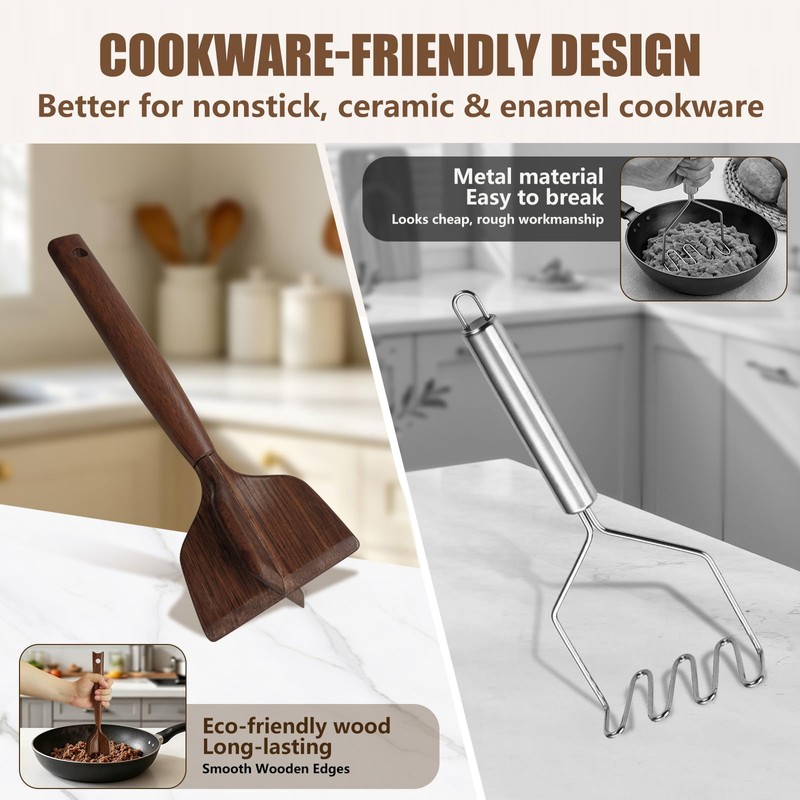 Wooden Meat Chopper, Meat Masher Wood Smasher Kitchen Tool for