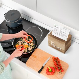 DRASTAR Recipe Box with 100 Recipe Cards & Dividers, Rustic Wood Recipe Box Organizer Set to Write in Your Own Recipes, Brown