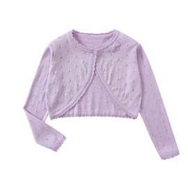 Yealoo Bolero Girls' Long Sleeve Cardigan Children's Bolero Jacket Shoulder Jacket Communion Dress Cotton with Bow, purple