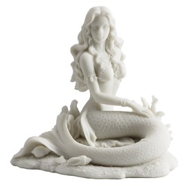 JFSM INC. Mermaid Sitting on Beach - White Sculpture Figurine Statue