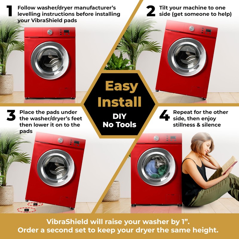 Anti Vibration Pads for Washing Machine with HexaGrip - Stops