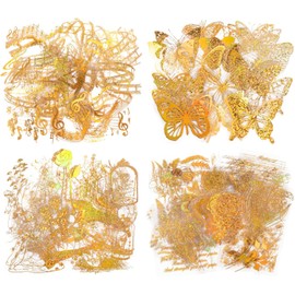 Infeelme Pre Cut Gold Holographic Stickers, 180 Pieces Large Size Glitter Transparent Resin Sticker Decals for Scrapbooking Crafts Laptop Gift Wraps Water Bottles Art