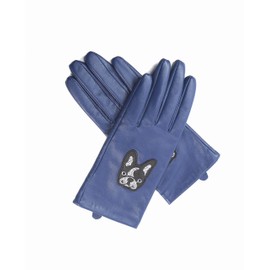 YISEVEN Women's Winter Sheepskin Leather Gloves Fleece Lined Bulldog Embroidery Genuine Stylish Dress Warm Fur Cuffs Lining Heated Driving for Cold Weather Work Gifts Accessories, Blue Large