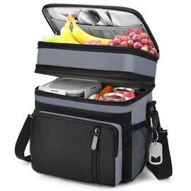BAGNN Lunch Box for Men Work, Insulated Adult Lunch Bag with Bottle Opener, Expandable Double Cooler Tote for Work/Picnic/Beach-16L (Gray)