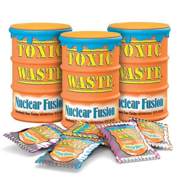 Toxic Waste - Nuclear Fusion - Dual Flavored, Hazardously Sour Candies - 5 Assorted Flavor Combinations - 1.7oz Drums, Pack of 3