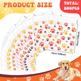 Pasimy 200 Pcs Paw Plastic Bags Pet Cellophane Bags Self-adhesive Clear Treat Pouches for Pet Dog Theme Party Supplies Decor(Fall Color)