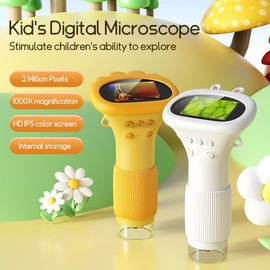 Portable Digital Microscope for Kids, Pocket Handheld Microscope Camera with 2'' Inch Screen, Educational Science Christmas Birthday Gifts for Age 3 4 5 6 7 8 9 10 11 12 Girls Boys - Orange