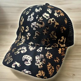 Silva lining designing Women's Ponytail hat, Women's hat, Leopard Print Baseball Cap, Women's Western Print hat (US, Alpha, One Size, 3 hat Set-White+Black+Pink Metallic)