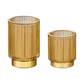 LEICURACE Makeup Brush Holder Organizer,Toothbrush Holders,Desk Pen Pencil Holder,Multifunctional Vintage Glass Brush Cup（S+L/Gold/A3-2-US）