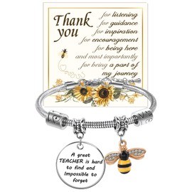QianSiLi Best Teacher Gifts For Women,Thank You Teacher Bracelet Gifts Silver Charm Bracelets For Womens Teacher Appreciation Gifts