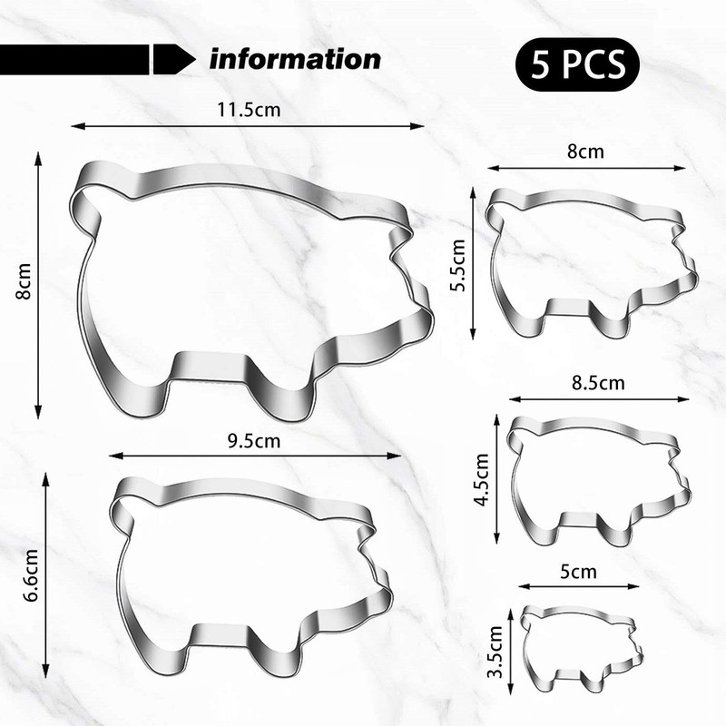 5 Pieces Piggy Molds, Stainless Steel Molds, Cookie Cutters, Cute