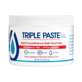 Triple Paste Tratamiento de erupción de incontinencia para adultos, tarro de 8 onzas, ungüento para sarpullido del pañal para adultos, trata, alivia y previene la irritación de la piel con una fórmula hipoalergénica sin fragancia
