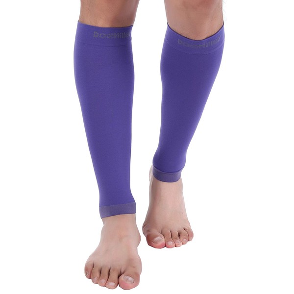 Doc Miller Calf Compression Sleeve 1 Pair 20-30mmHg Support Circulation Recovery Shin Splints Varicose Veins (Violet, XX-Large)