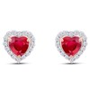 Heart Shape Simulated Ruby & White CZ Stud Earrings In
