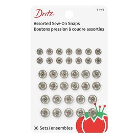 Dritz 81-65 Sew-On Snaps, Size 1/0, 2/0 & 4/0, Nickel-Plated Brass, 36 Count
