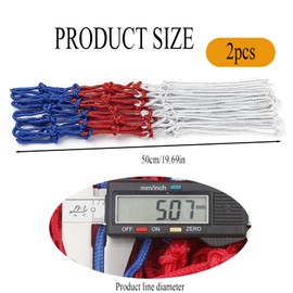2 Pcs Heavy Duty Basketball Hoop Net,12 Loop Standard Indoor or Outdoor,3mm Red, Blue, and White Polyester,Braided Duty Net Strong and Durable Replacement Basketball Accessories