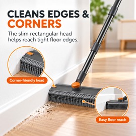 3-in-1 Floor Scrub Brush for Household Cleaning – Long Handle Hard-Bristle Scrubber for Bathroom, Kitchen, Deck & Garage