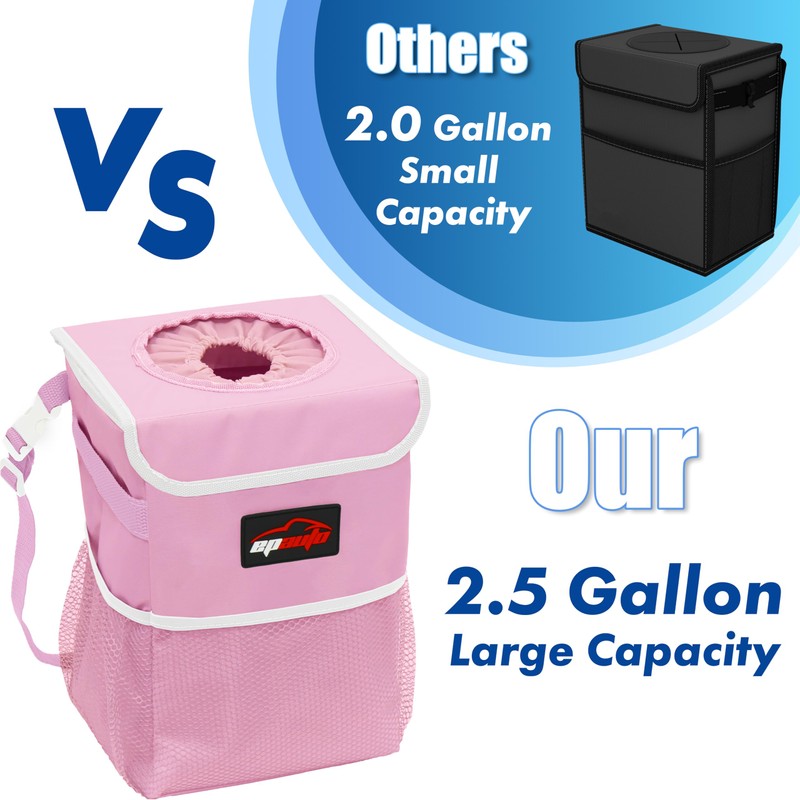 EPAuto Waterproof Car Trash Can with Lid and Storage Pockets,