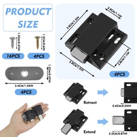 Magnetic Push to Open Door Catches – Adjustable Aluminum Alloy Push to Open Latch with Strong Magnet & Large Base for Kitchen Cabinets, Cupboards, Drawers, 4 Pack