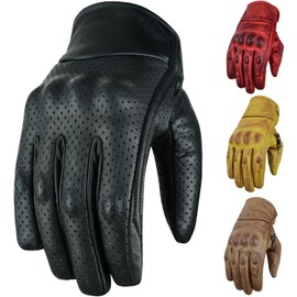 BOSMOTO Harren/Women's Sporty Motorcycle Gloves - Chopper Vintage Gloves Wax Yellow Leather (S)