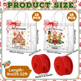 Motipuns 24 Pcs Christmas Clear PVC Gift Bags with Handles Christmas Gingerbread Man House Party Favor Reusable Plastic Candy Treat Tote Bags for Merry New Year Xmas Birthday Party Supplies