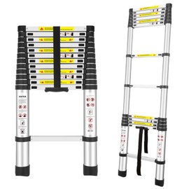 Telescoping Ladders, (12.5Ft/3.8M) EN131 Standards Aluminum Extension Ladder, Extension for RV, Attics, Families, Outdoor Work, with a Maximum Bearing Capacity of 330lbs