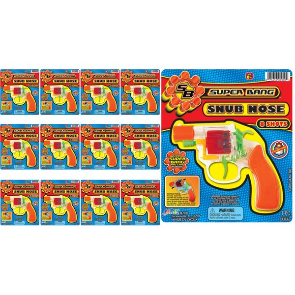 JA-RU Super Bang Transparent Snub Nose Cap Guns (12 Guns) Plastic Fake Toy Gun for Kids and Adults, Boys Toy. Small Pistol Revolver Cap Gun for Play & Costume Props. Halloween Party Toys. 900-12p