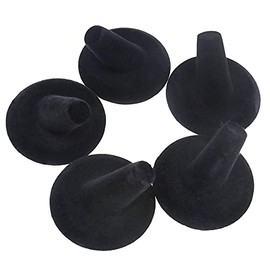 POFET Jewellery Storage Ring Stand - 5 Ring Cone Jewellery Stand Black - Velvet Ring Holder, Jewellery Holder - Ring Jewellery Storage Organiser for Shops and Home