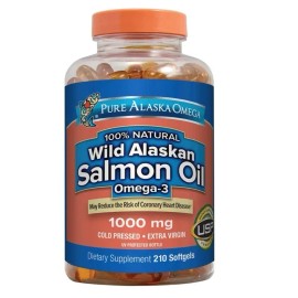 Pure Alaska Omega-3 Wild Alaskan Salmon Oil 1000mg, 210 Softgels - Free Shipping