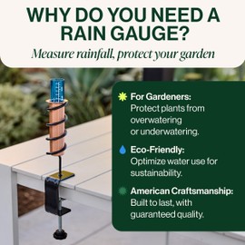 WCRG Copper Rain Gauge for Yard, Rail-Mounted Steel Clamp - Outdoor Sprinkler Gauges, Shatterproof, Winter-Safe, Accurate, Decorative - The Original Floating Rain Gauge, USA Assembled & Designed