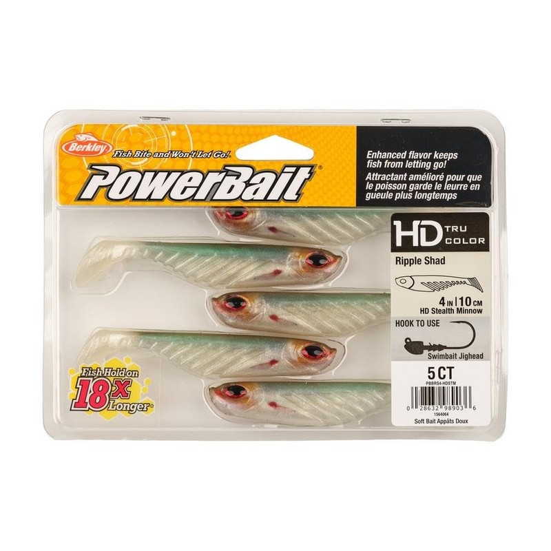 Berkley PowerBait Ripple Shad Fishing Soft Bait, HD Stealth Minnow,